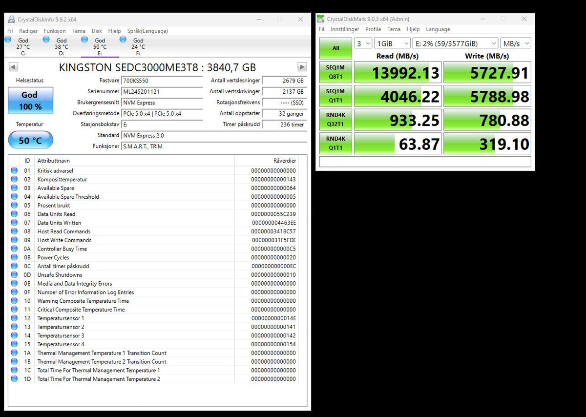 Test av Kingston DC3000ME 3,84 TB: 100 prosent helse og målt ytelse